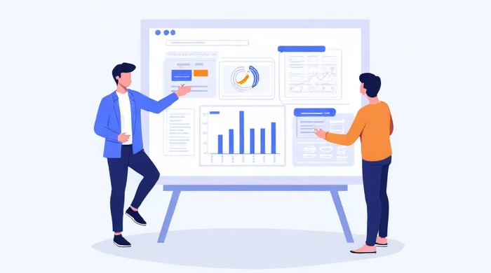 Marketing Strategy Illustration - A modern dashboard showing marketing analytics and strategy planning